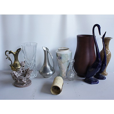 Assorted Homeware Decorations Including Vase, Scupltures, and Scrolls