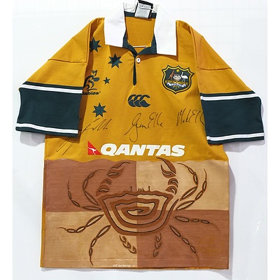 Wallabies Jersey Signed by the Ella Brothers, Painting by Nat Bateman