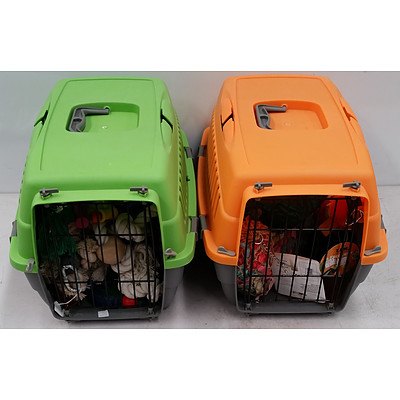 Two Travel pet Cages and Assortment of Bird Accessories