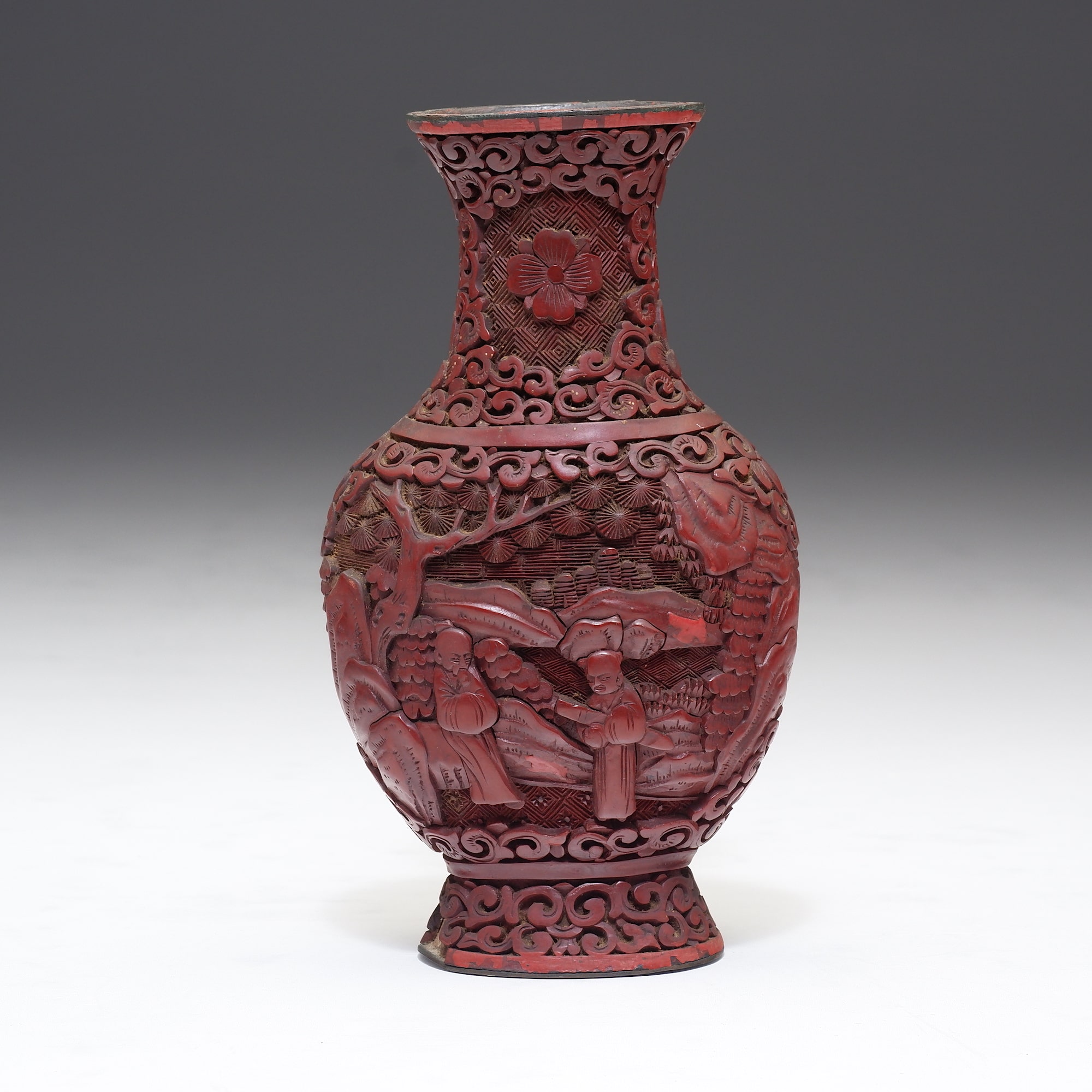 'Antique Chinese Carved Cinnabar Lacquer Vase, 19th Century'