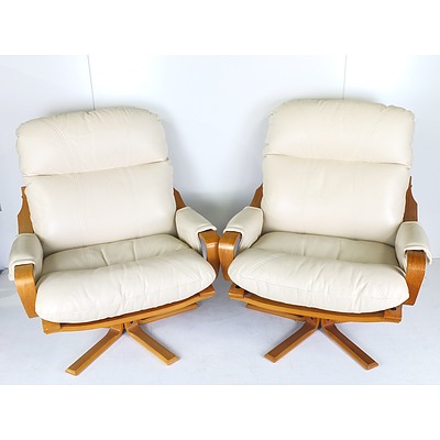 Pair of Tessa Copenhagen XL Swivel Chairs with White Leather Upholstery