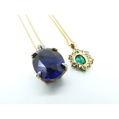 Two 9ct Yellow Gold Pendant with Imitation Gems