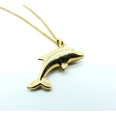 9ct yellow Gold Dolphin Pendant on Gold Plated Chain