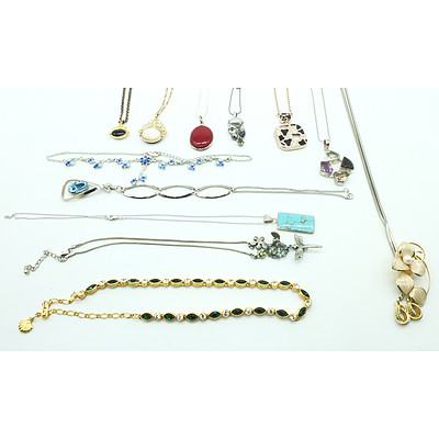 Twelve Necklaces with Enamel and Faux Stone Pendants