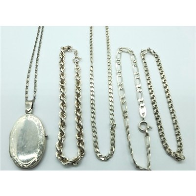 Five Sterling Silver 925 Chain Necklaces and Bracelets