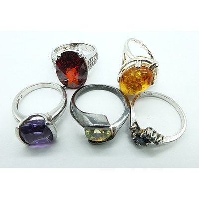 Group of Five Sterling Silver 925 Rings