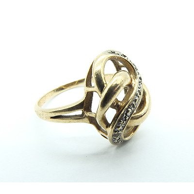 9ct Yellow Gold Swirl Ring with Small Single Cut Diamonds