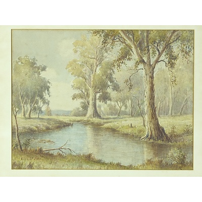 Ellis St John (1874-1949) Untitled Gums by the River Watercolour