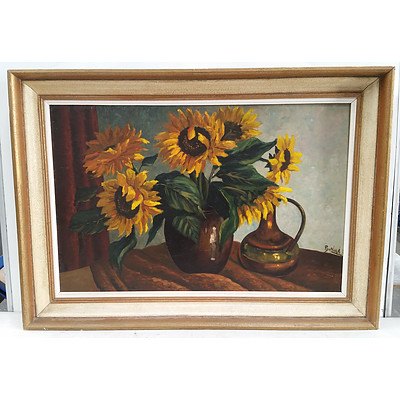 Piru Hurk Untitled Still Life with Sunflowers, Oil on Canvas