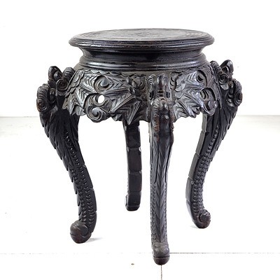 Japanese Carved and Ebonized Low Table or Stool Circa 1900