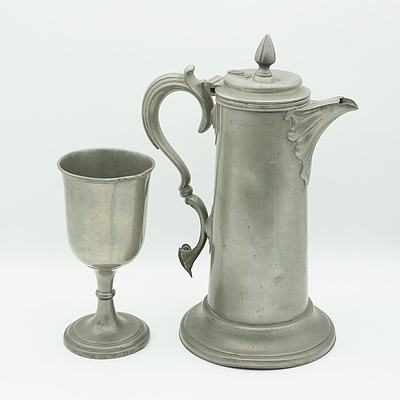 Antique James Dixon and Sons Pewter Communion Flagon and Goblet