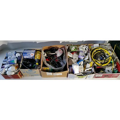 Bulk lot of Assorted Hardware including Light bulbs, Irrigation hose, electrical Fittings and More