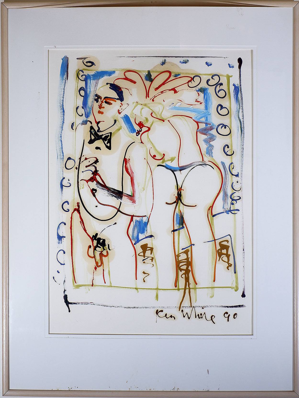 'Ken White, Makeup Session in Rear View, Oil on Rag Paper '
