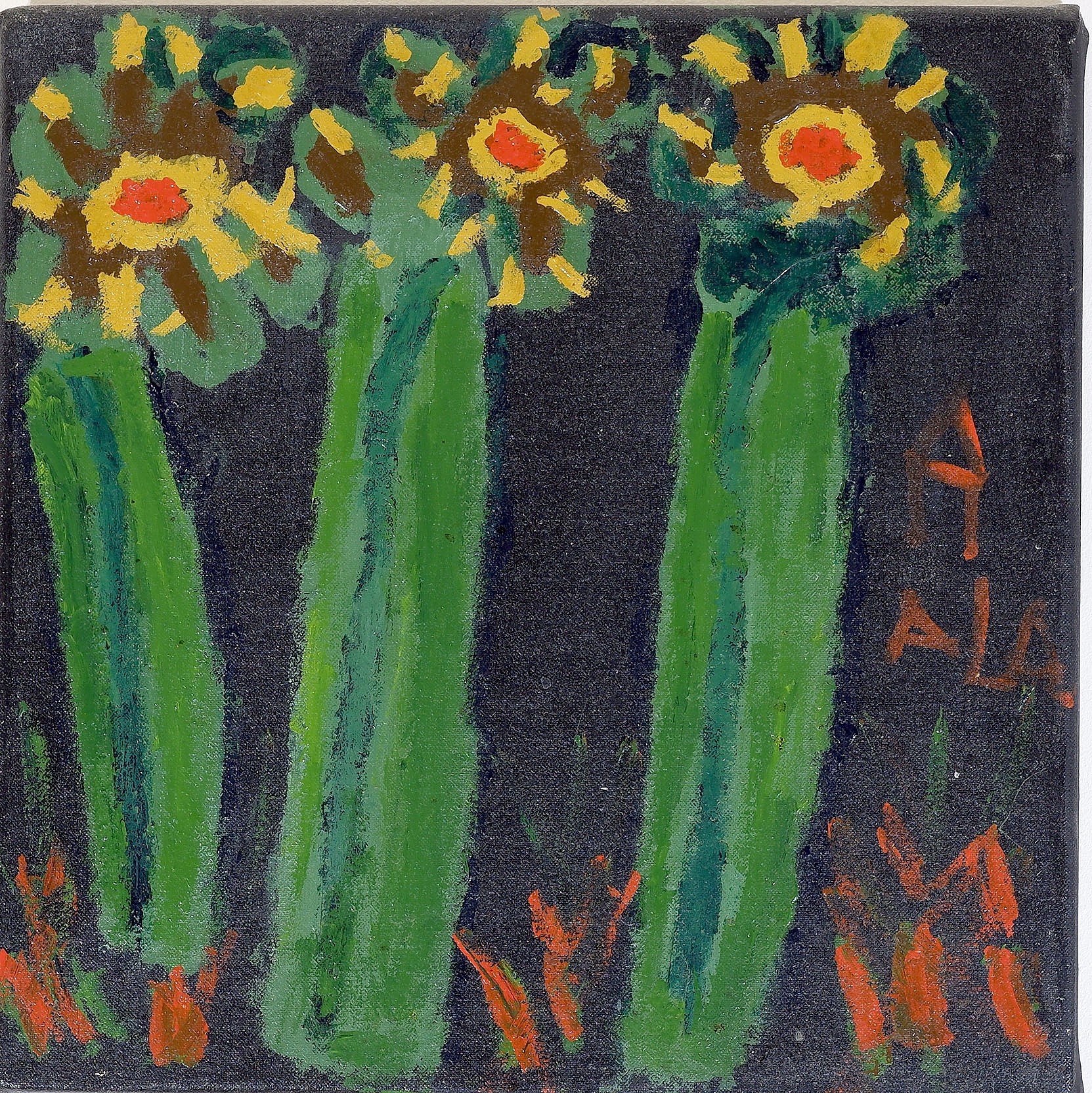 'Alan Treasure (The Colour Gang Group - Bairnsdale VIC) Sunflowers 1998, Acrylic on Canvas'