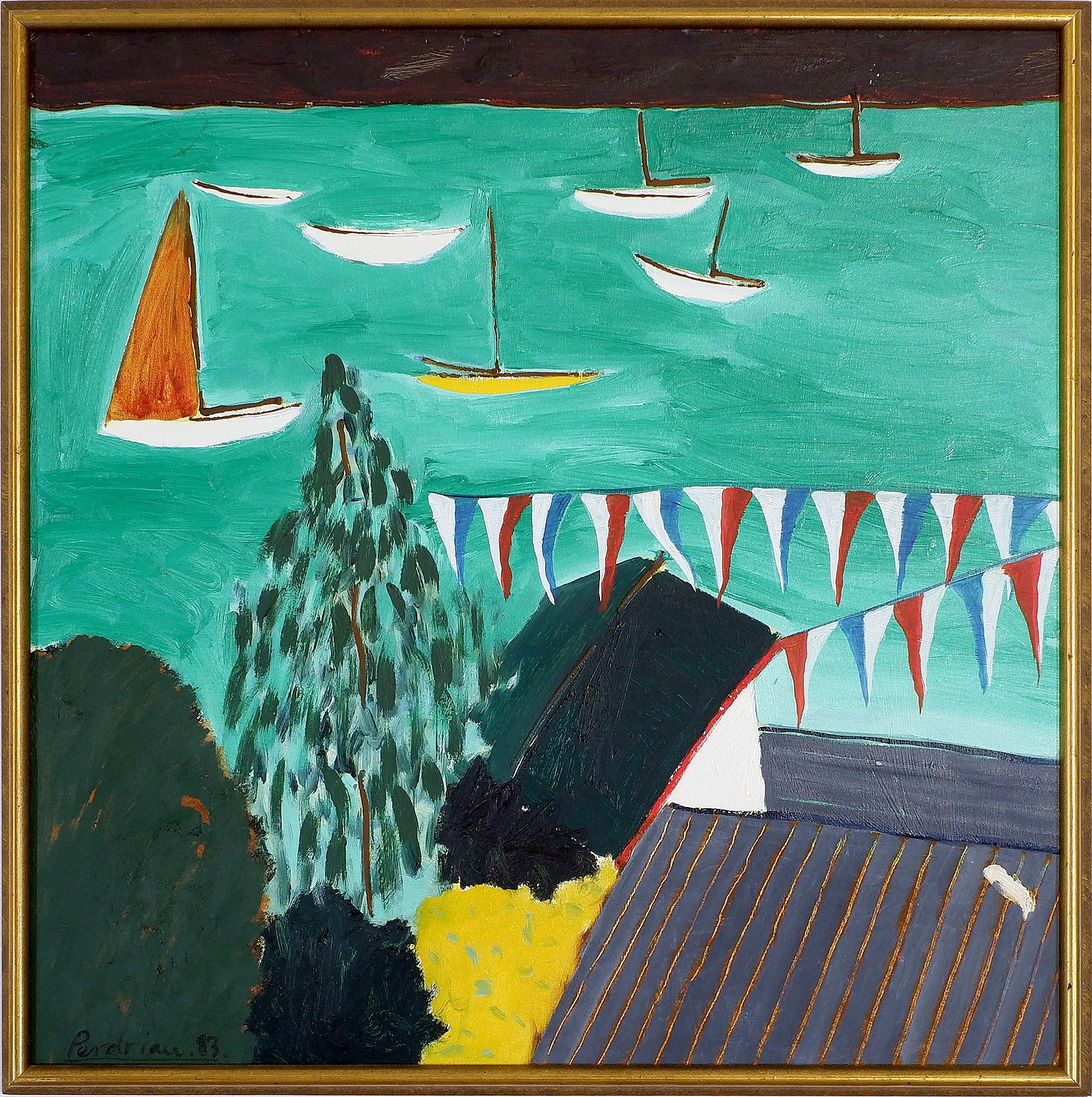 'Peter Perdriau (b. 1952), Boat Harbour, Oil on Canvas'