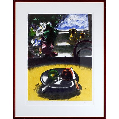 Fred Cress (1938-2009), Apple and Plate, Colour Lithograph