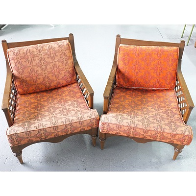 Pair of Vintage Maple Armchairs with Baroque Inspired Upholstery