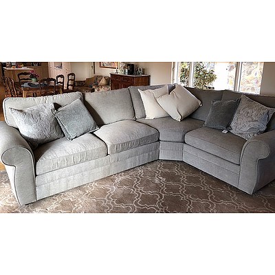 New Pottery Barn Pearce Collection Grey Fabric-Upholstered Three-Piece Lounge RRP $4,500