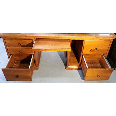 Pine and Leather Inlaid Writing Desk