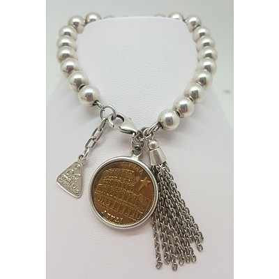 Von Treskow Sterling Silver Bracelet with Colosseum Medallion in Silver Mount