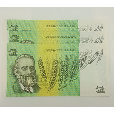 Three 1985 Last Year of Issue Australian $2 notes