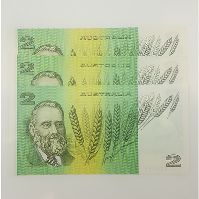 Three 1985 Last Year of Issue Australian $2 notes