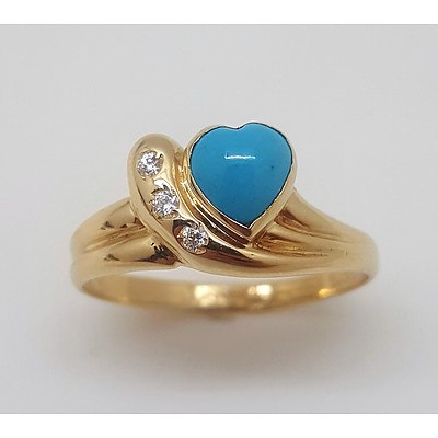 14 Carat Yellow Gold and Turquoise Ring