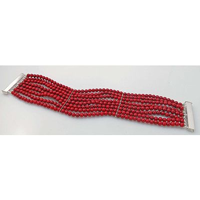 8 Row Coral Bracelet With Sterling Silver Slide Clasp