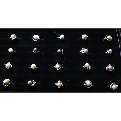 Collection Of 20 Genuine Cultured Pearl Rings
