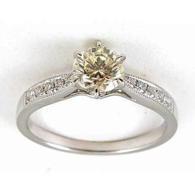Light Yellow Diamond Ring - 18ct White Gold