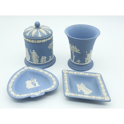 Four Pieces of Wedgwood Blue and White Jasperware