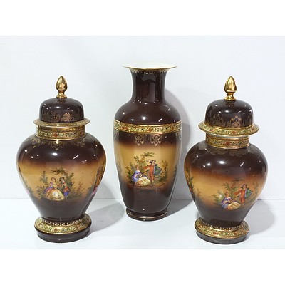 Two Czechoslovakian Urns and Vase