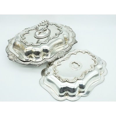 Ornate Silver Plate Covered Serving Dish and Another Cover