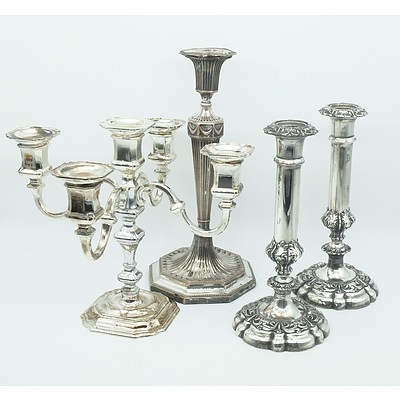 Group of Silver Plate Candlesticks