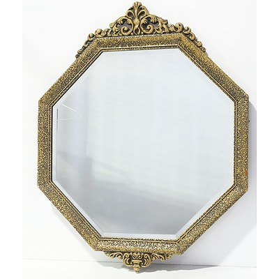 Vintage Octagonal Bevelled Glass Mirror in Gesso Frame