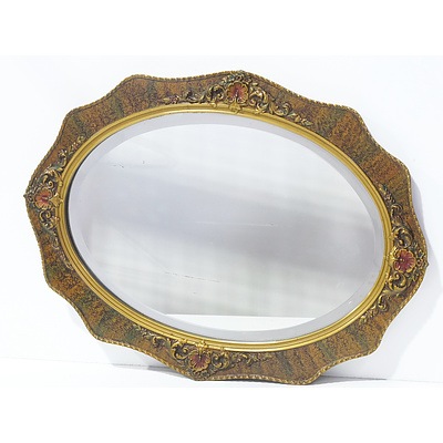 Vintage Oval Bevelled Glass Mirror in Gesso Frame
