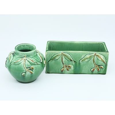Two Australian Pottery Vases with Applied Gumleaf Decoration