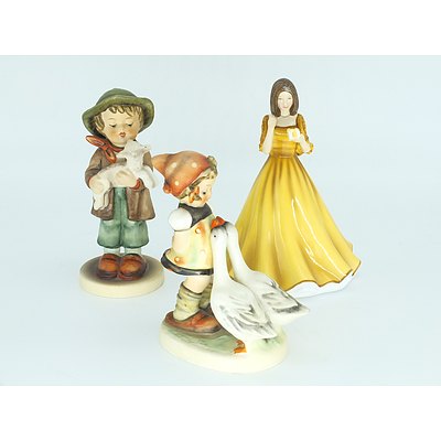 Three Ceramic Figures Including Hummel and Doulton