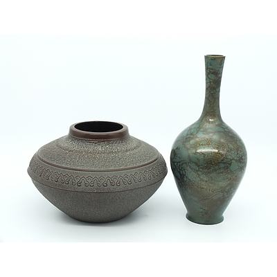 Two Japanese Cast Metal and Patinated Vases