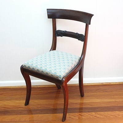 Seven Regency Rosewood Rail Backed Sabre Legged Dining Chairs