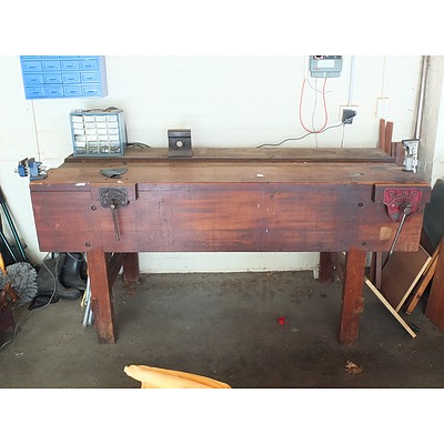 Large Solid Hardwood Workbench with 4 Vices