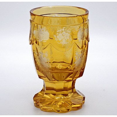 Bohemian Amber Flashed Cut and Faceted Glass Goblet Early 20th Century