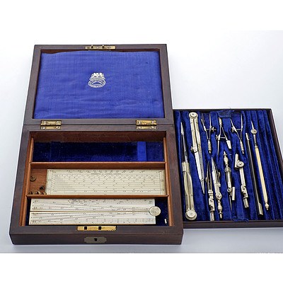 Antique Negretti and Zambra Technical Drawing Set in Rosewood Box