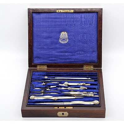 Antique Negretti and Zambra Technical Drawing Set in Rosewood Box