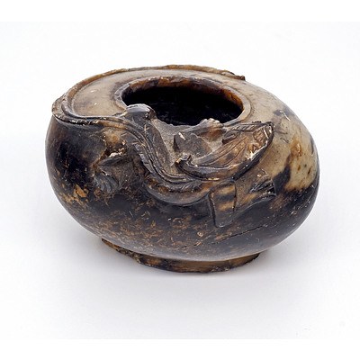 Antique Chinese Soapstone Brushwasher Carved with a Chilong