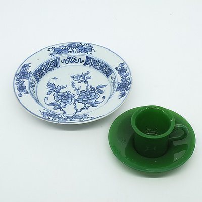 18th Century Chinese Export Blue and White Dish and a Chinese Peking Glass Cup and Saucer