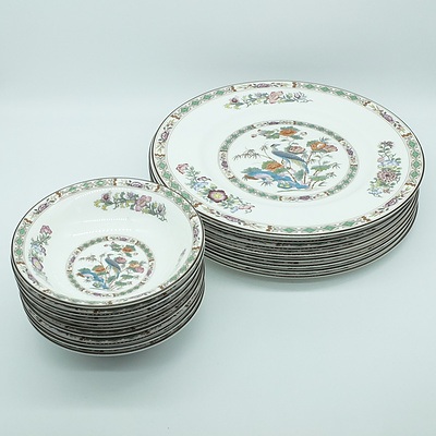 Eight Wedgwood Kutani Crane Dinner Plates and Bowls