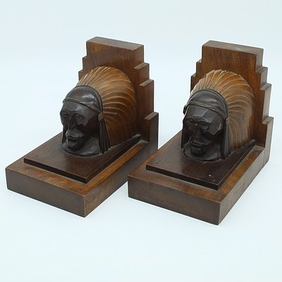 Pair of Bookends Carved by a Merchant Seaman, Circa 1940s