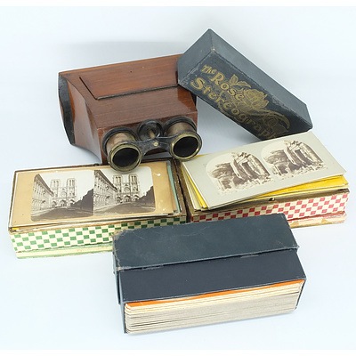 Antique Stereograph with a Large Group of Stereograph Cards