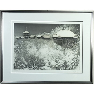 Jorg Schmeisser (1942-2012) Limited Edition Engraving of a Japanese Temple